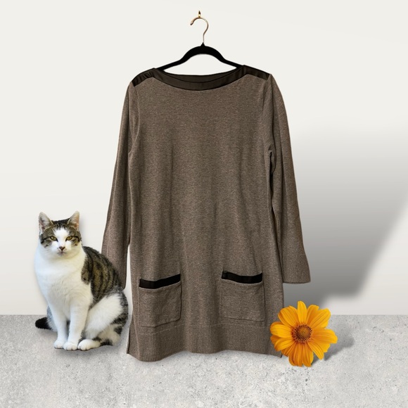 Jeanne Pierre Grey Knit Sweater Dress/Tunic w/Faux Leather Accents - Picture 12 of 12